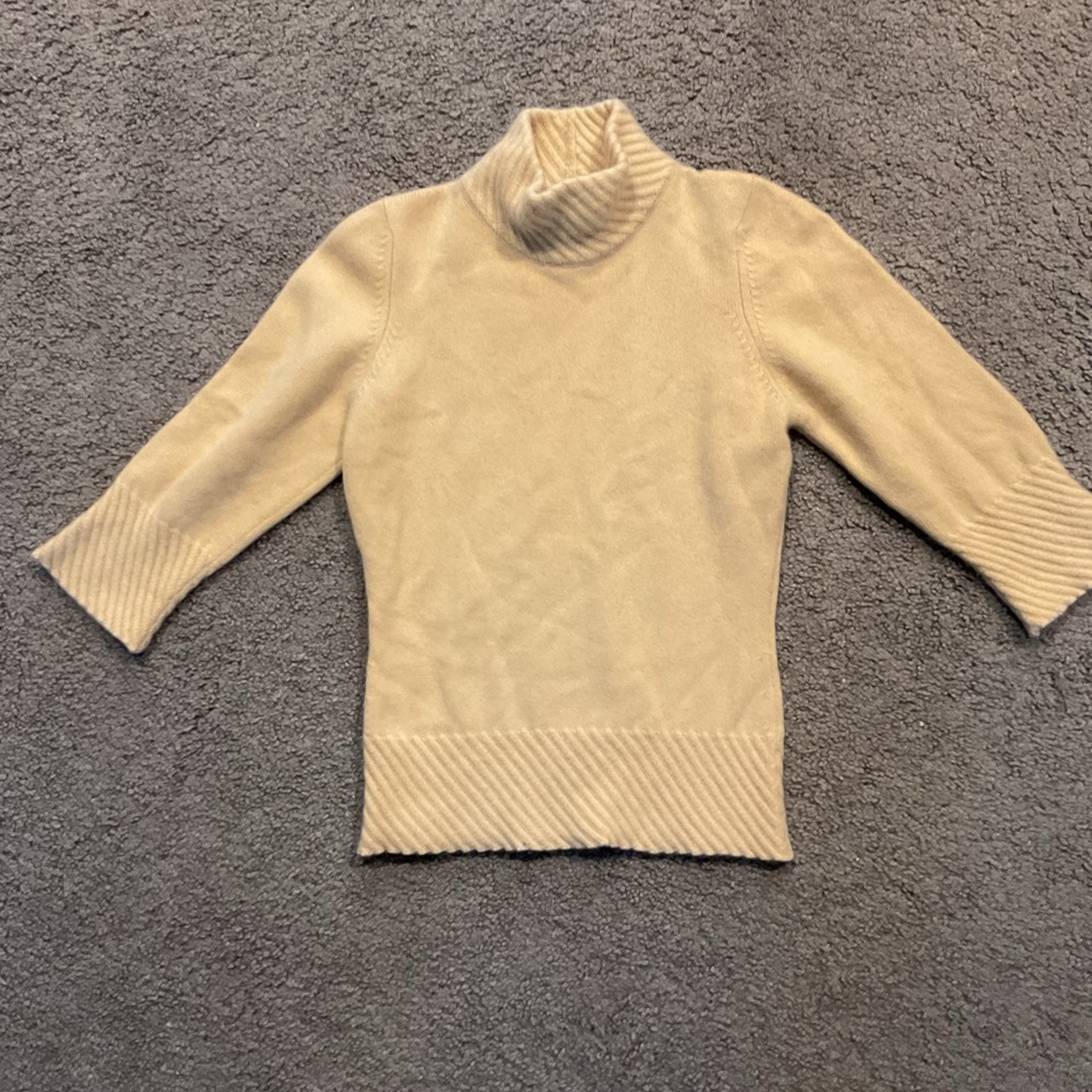 Shirin 100% Cashmere Vintage Cream White Mock Neck SweaterTop Shirt Y2K, XS
